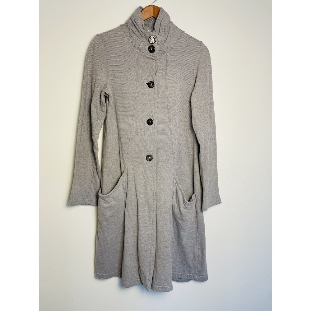 Cut Loose Button Down Cardigan Duster Gray Scrunch‎ Neck Long Sleeve Sweater. M.